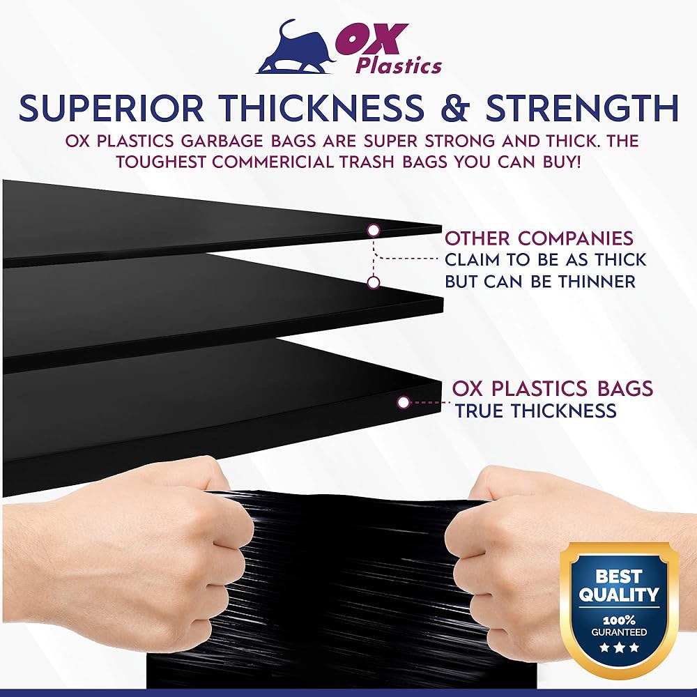Ox Plastics 252.1L(60갤런) 쓰레기통 라이너 백 쓰레기, 가방 있는 3mm 및 강도 (25개) 매우 튼튼한 누출 두께의 대형 내구성 방지 - 상세 이미지 3
