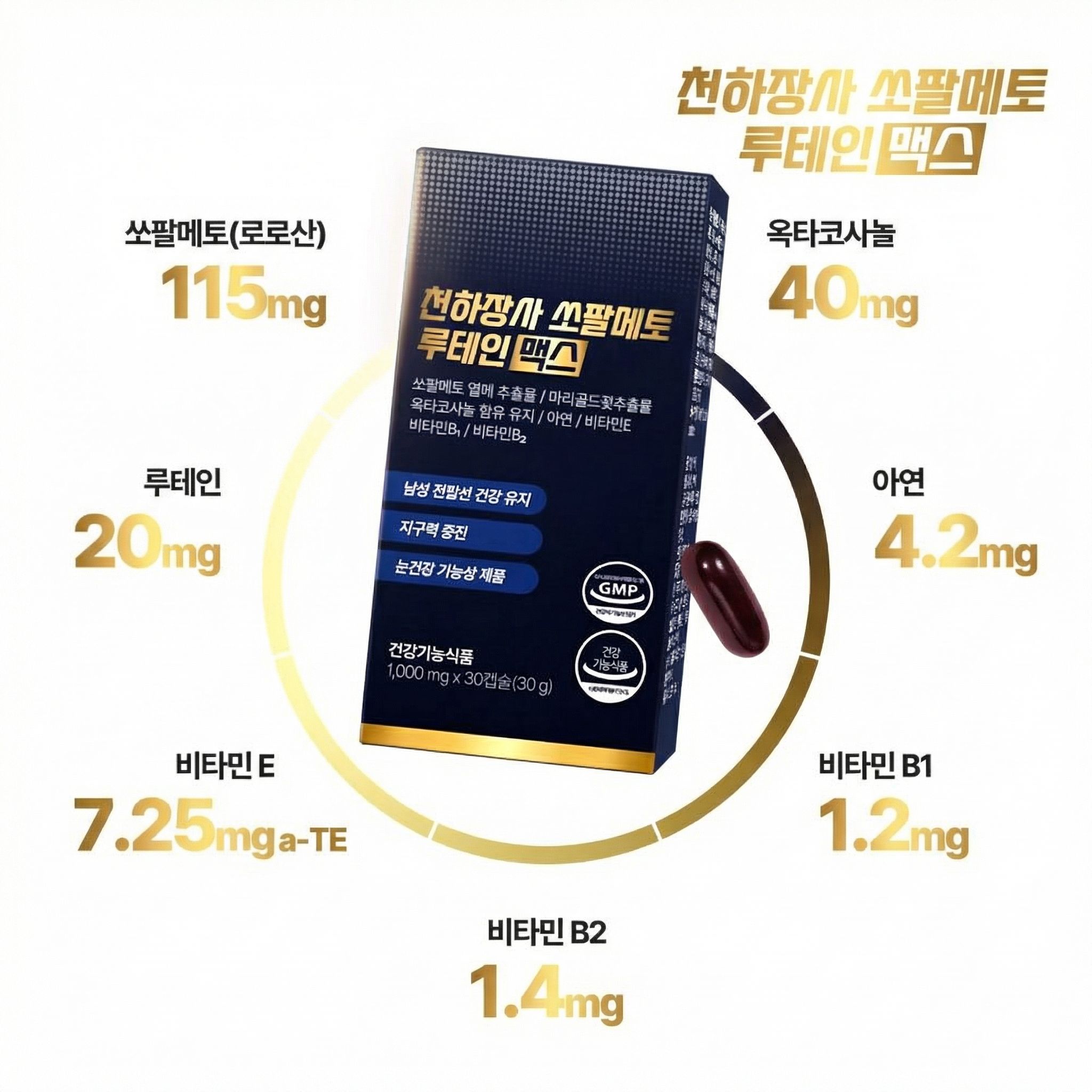 천하장사 쏘팔메토 옥타코사놀 전립선 루테인 영양제 1000mg (전립선 눈 건강 4개월분) 이미지 7