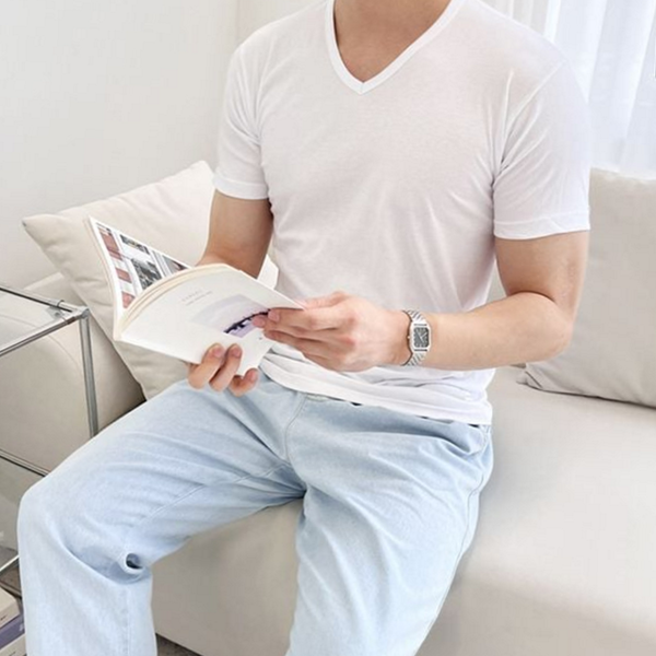 캐주얼 남성 브이넥 티셔츠 데일리 브이넥 티셔츠 여름 기본 - 상품 이미지