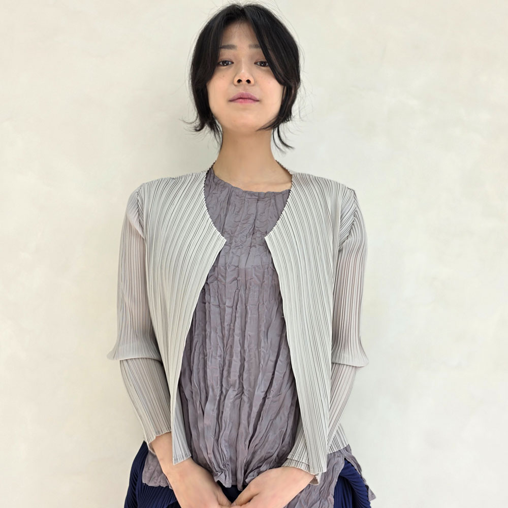 BLR01 플리츠 심플 노칼라 숏 볼레로 가디건 - 상세 이미지 5