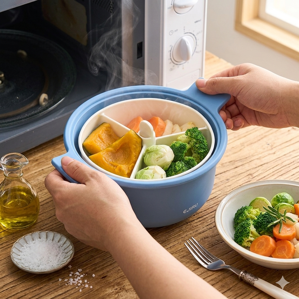 에지리 실리콘 전자레인지 계란찜 찜기 라면 용기 칸막이 - 상품 이미지