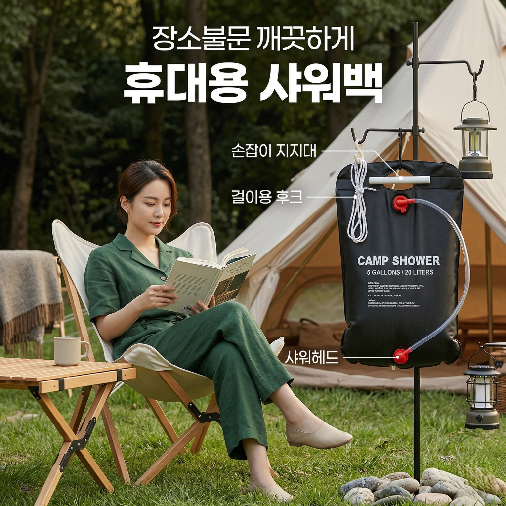 캠핑 샤워백 야외 휴대용 간이 샤워기 물주머니 (20L/40L) 이미지 7