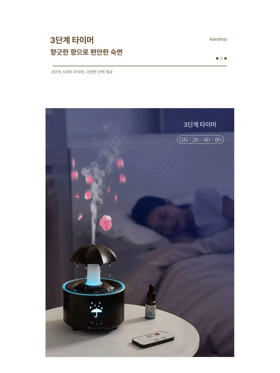 우산 빗소리 비내리는 무드등 지붕조명 회전 집들이선물 비소리 비구름 아로마디퓨저 - 상세 이미지 5