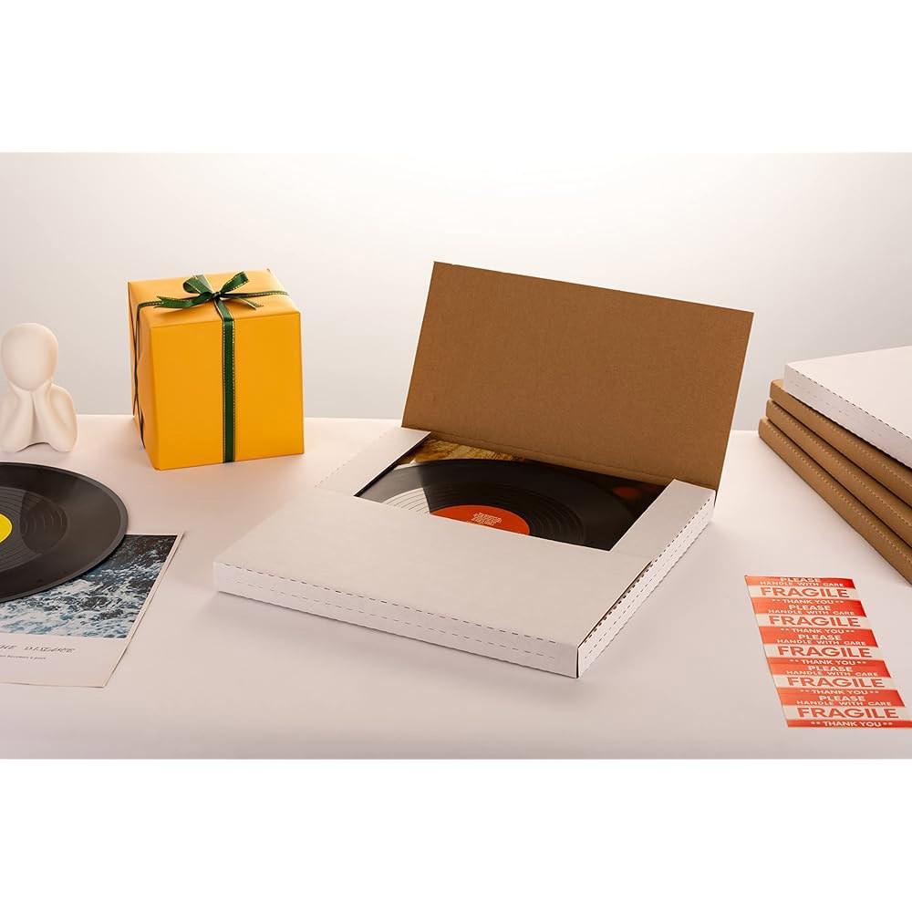 LP Mailers 길이 32.8cm(12.8인치) x 너비 레코드 2.5cm(1인치) 우편함, 스티커 앨범 상자, 크래프트 이동, 깨지기 비닐 포함, 쉬운 배송 높이 보관을 위한 - 상세 이미지 2