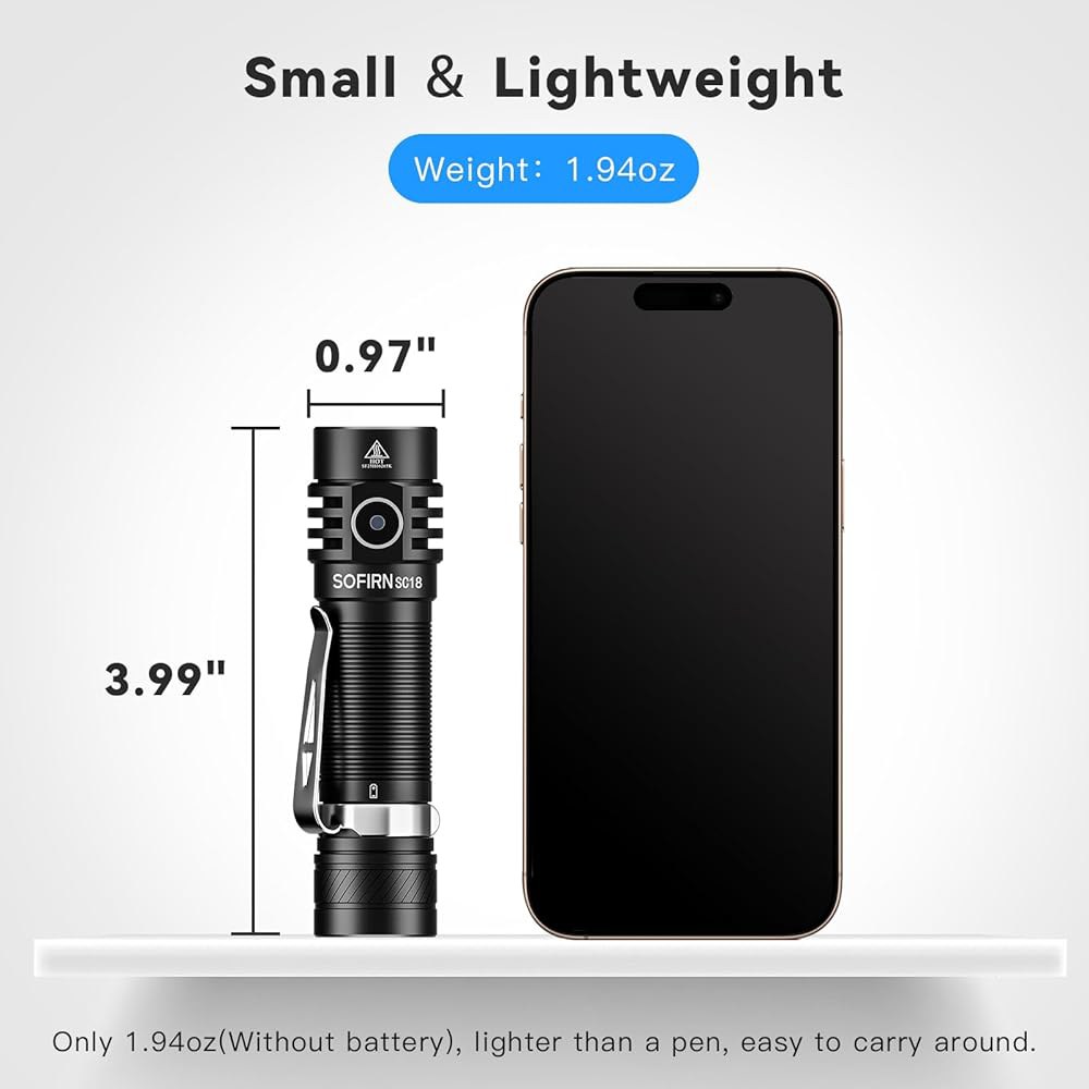 Sofirn SC18 충전식 손전등 1800 고광도, USB-C 충전이 가능한 초밝은 EDC 포켓 라이트, 캠핑, 하이킹, 반려견 산책 및 응급 상황을 위한 IP68 방수 핸드헬드 - 상세 이미지 3