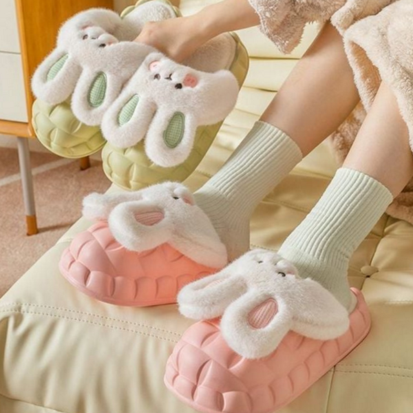 부드러운 토끼 털 실내화 따뜻한 겨울 토끼 실내화 층간소음 보온 - 상품 이미지