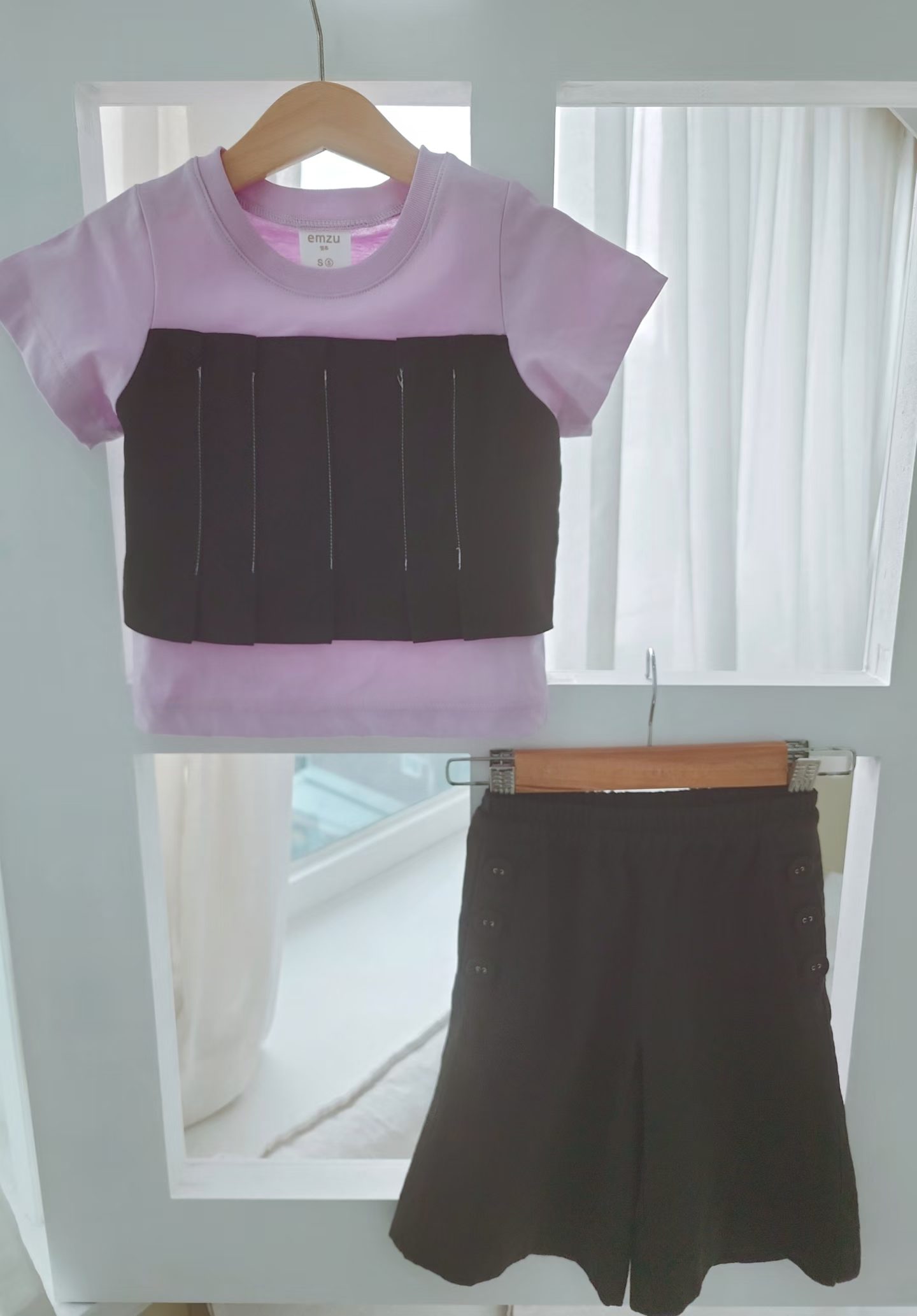 아동 핀턱 레이어드 반팔 티셔츠 여아 뷔스티에 배색 티 이미지 6
