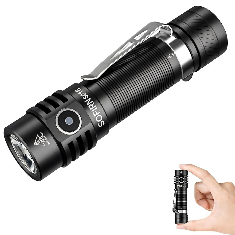 Sofirn SC18 충전식 손전등 1800 고광도, USB-C 충전이 가능한 초밝은 EDC 포켓 라이트, 캠핑, 하이킹, 반려견 산책 및 응급 상황을 위한 IP68 방수 핸드헬드 - 상품 이미지