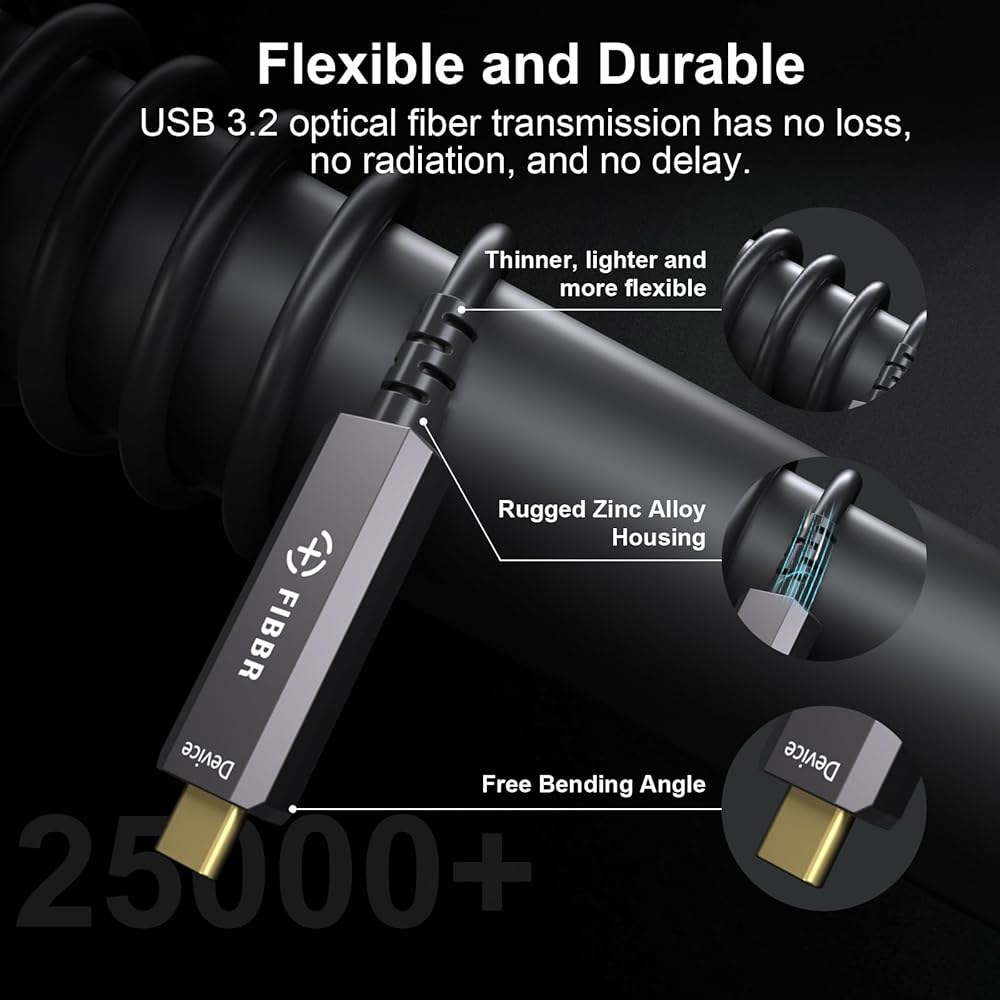 FIBR 광섬유 USB 3.2 케이블 10Gbps 초고속 A-USB C 케이블, 웹캠, VR/AR 기어, 프로젝터 및 TV(33피트)에 이상적입니다 AC-Fiber-16.5 ft - 상세 이미지 3