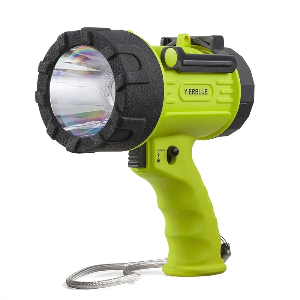 YierBLUE 충전식 스포트라이트, 1000,000개의 고광도 LED, IP67 방수 핸드헬드 손전등 탐색등, 탈착식 레드 라이트 필터 포함 Red - 상품 이미지