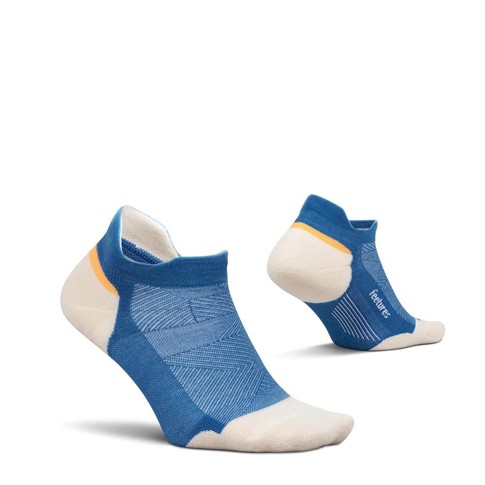피처 엘리트 맥스 쿠션 노쇼 탭 - 남녀용 러닝 양말, 운동용 압박 수분 위킹 3 Blue (1 Pair) Large - 상품 이미지