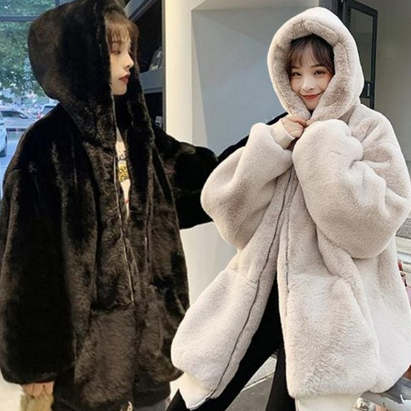 오버핏 여성 후드 점퍼 루즈핏 여성 밍크 점퍼 페이크 겨울 - 상품 이미지