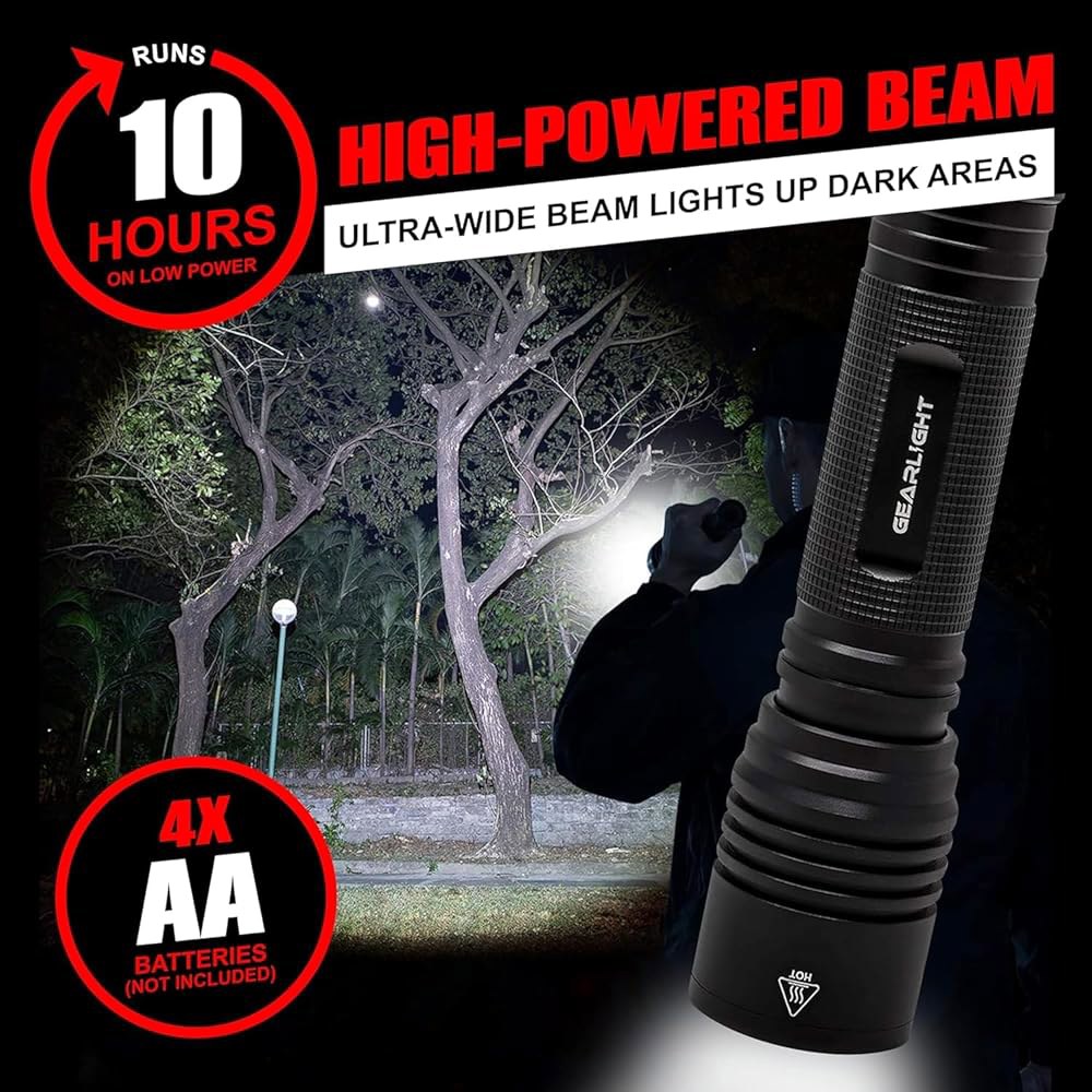 LED 손전등 고광도, 전술 배터리 구동(배터리 미포함), 캠핑, 사냥, 집, , 하이킹, 야간 산책 및 비상 사용을 위한 밝은 핸드헬드 - 상세 이미지 2