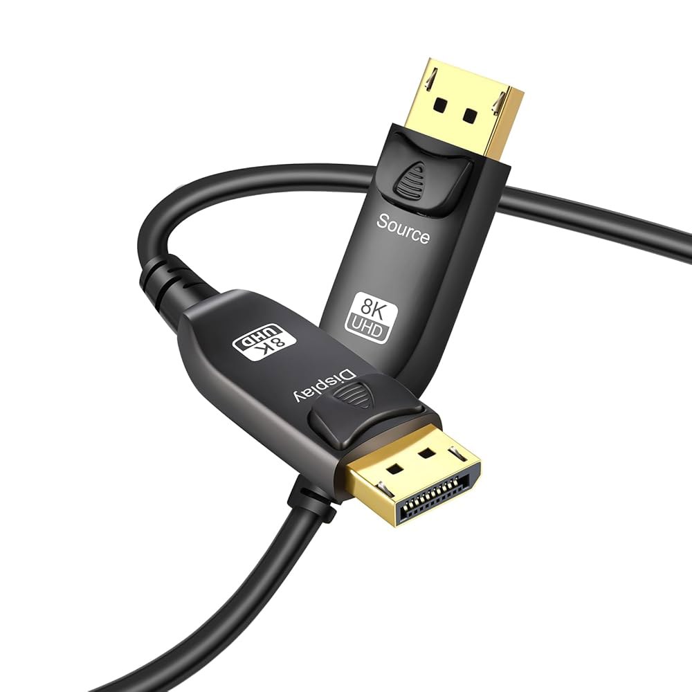 앵거스플레이 8K 광섬유 디스플레이포트 케이블 1.4 50Ft/15m, 울트라 HD 4K 144Hz, 60Hz HBR3, 고속 32.4Gbps, 슬림하고 유연한 롱 구리 DP 1. - 상품 이미지