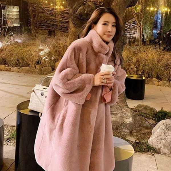루즈핏 여성 페이크 퍼 코트 하프 여성 인조 퍼 코트 - 상품 이미지