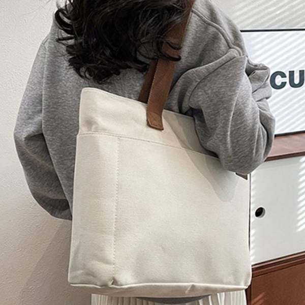 빅사이즈 여성 쇼퍼 백 무지 캔버스 쇼퍼 백 데일리 숄더백 - 상품 이미지