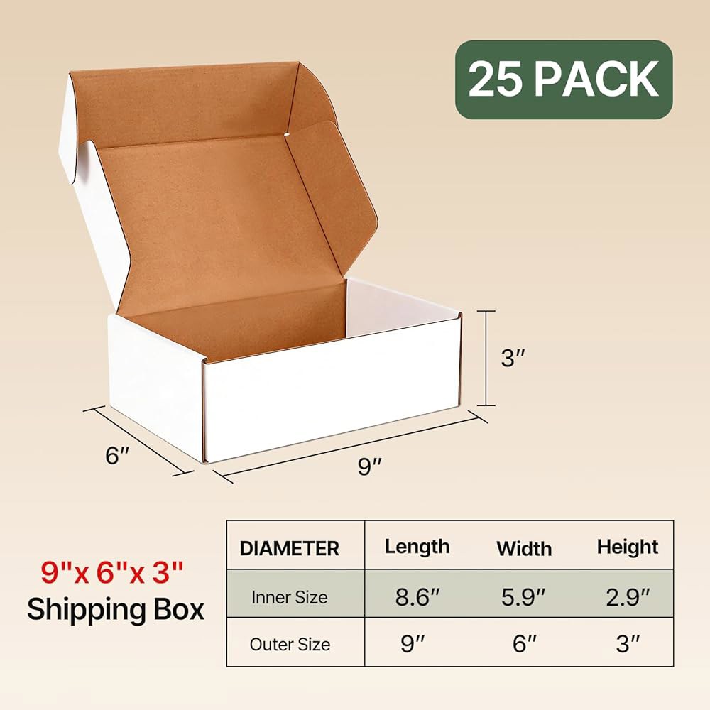 Ovlospa 22.9 x 15.2 7.6cm(9 6 배송 우편물 보관 3인치) 상자 책 골판지 화이트 공예용 선물 상업 상자, 포장 25팩, - 상세 이미지 3