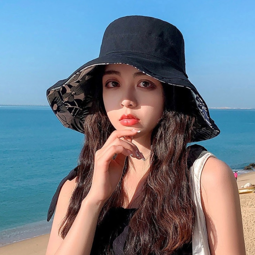 J2K 플랜트 양면 버킷햇 양면착용 자외선 차단 바닷가 데일리룩 여행룩 - 상품 이미지