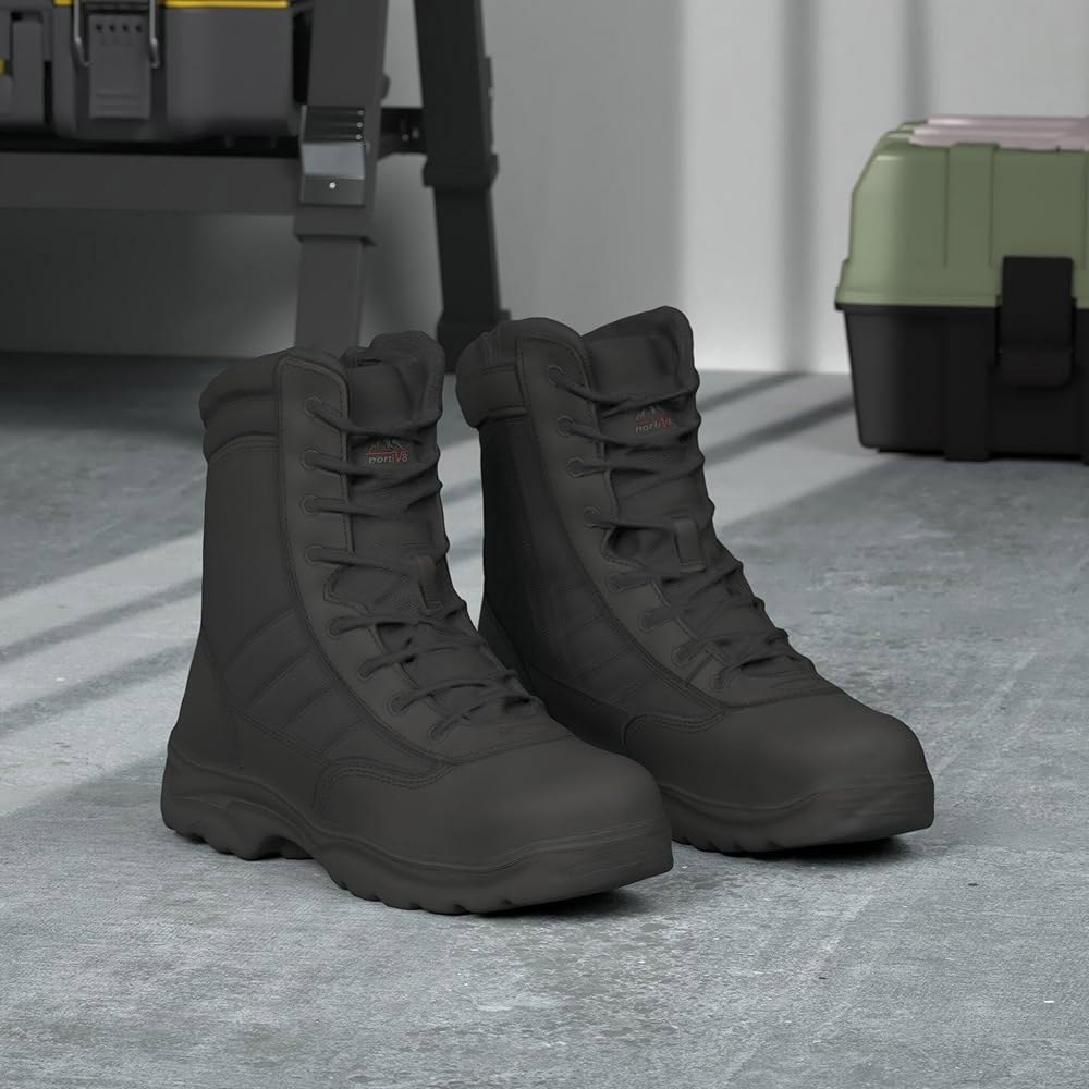 남성용 안전 산업 및 건설 군용 스틸 토 부츠 미끄럼 방지 ASTM F2413-18, TROOPER-STL Black 9 - 상세 이미지 2