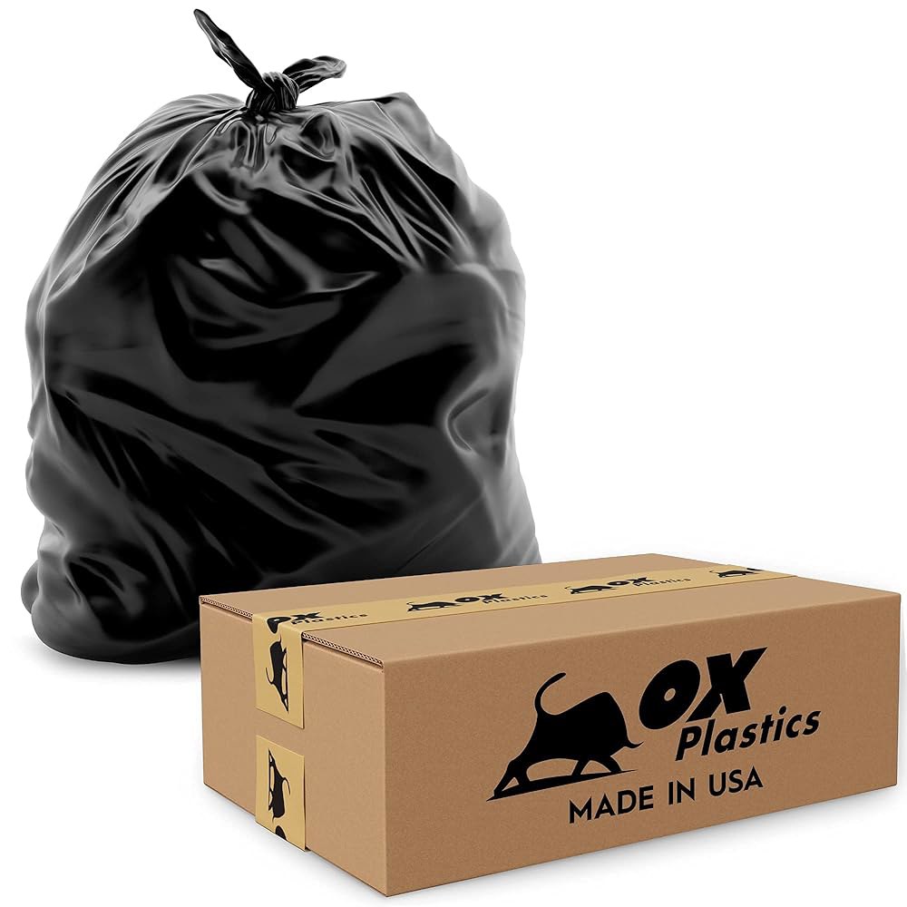 Ox Plastics 252.1L(60갤런) 쓰레기통 라이너 백 쓰레기, 가방 있는 3mm 및 강도 (25개) 매우 튼튼한 누출 두께의 대형 내구성 방지 - 상품 이미지