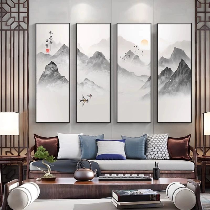 산수화 그림 거실 유화 벽걸이 장식 풍수 인테리어 침실 전통 아트 액자 - 상세 이미지 4