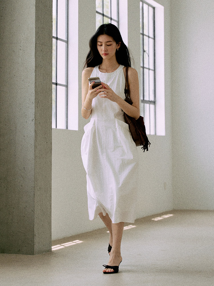 Jicouture 홀터넥 여성원피스 화이트 롱 봄 여름원피스 - 상세 이미지 5