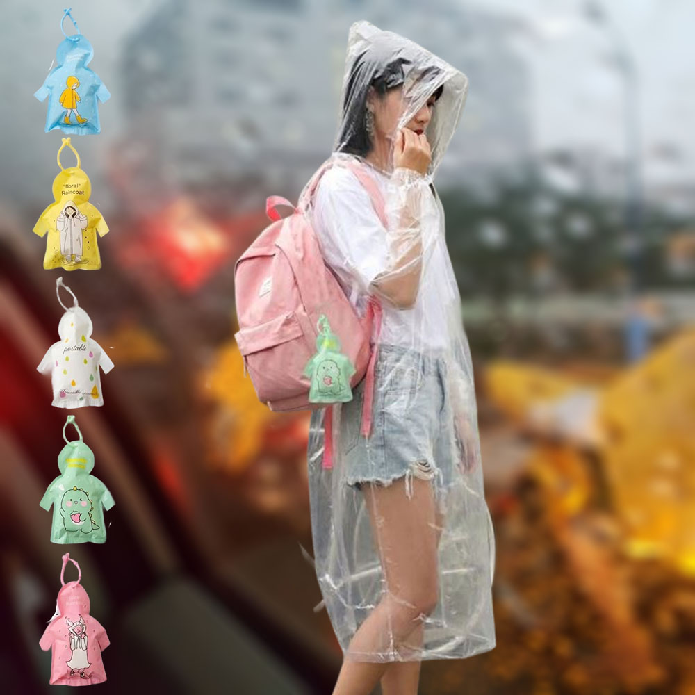 귀여운 일회용 우비 2개입 장마 소나기 키링 색상랜덤 - 상품 이미지