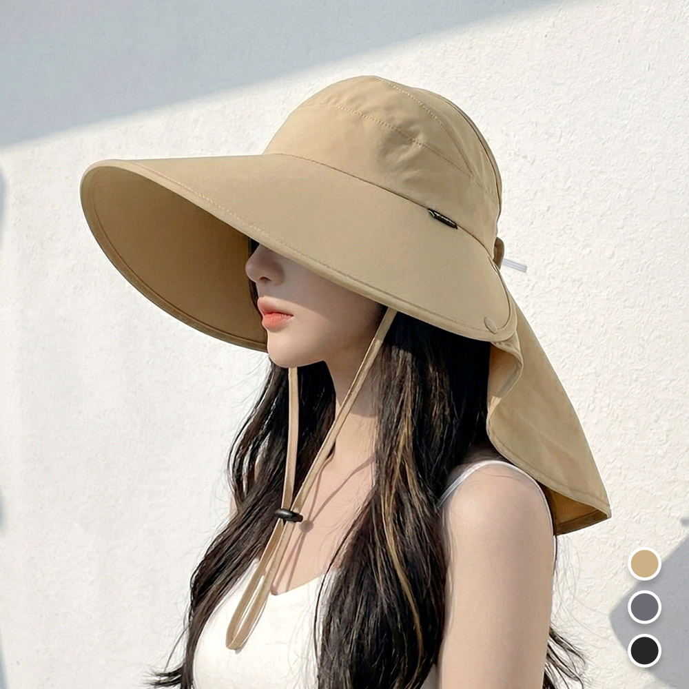 자외선 햇빛 차단 와이드 챙 목가리개 모자 넥커버 탈부착 썬캡 베이지 - 상품 이미지