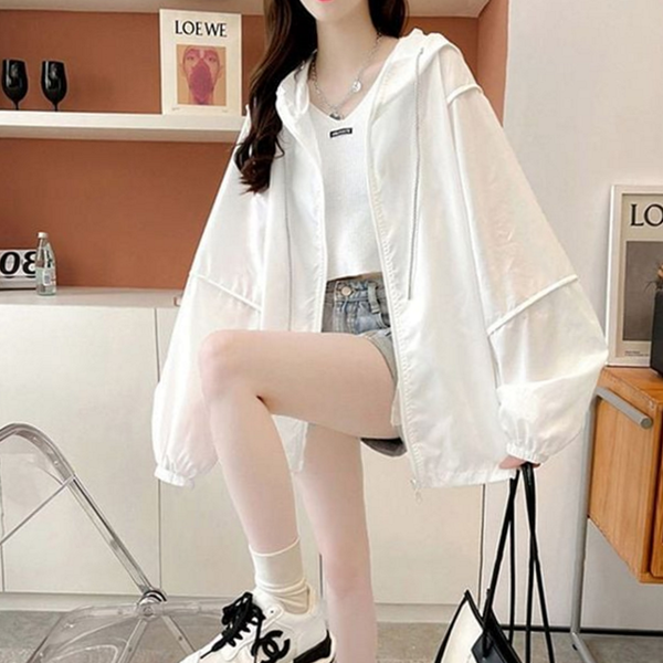 얇은 여성 바람막이 점퍼 후드 여성 루즈핏 점퍼 캐주얼 - 상품 이미지