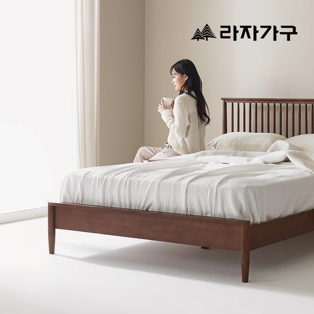 라자가구 아든 SE0 클래식 빗살 헤드 고무나무 원목 침대 퀸 Q+필로우탑_내추럴 - 상세 이미지 2