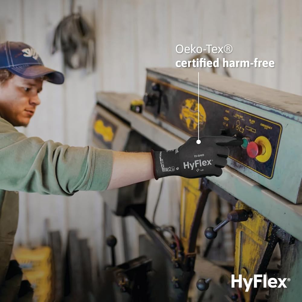 Ansell HyFlex 11-840 인체공학적 내마모성 나일론 스판덱스 니트릴 코팅 자동차, 제조용 산업용 장갑 1 Pair Size 6 (XS) - 상세 이미지 3