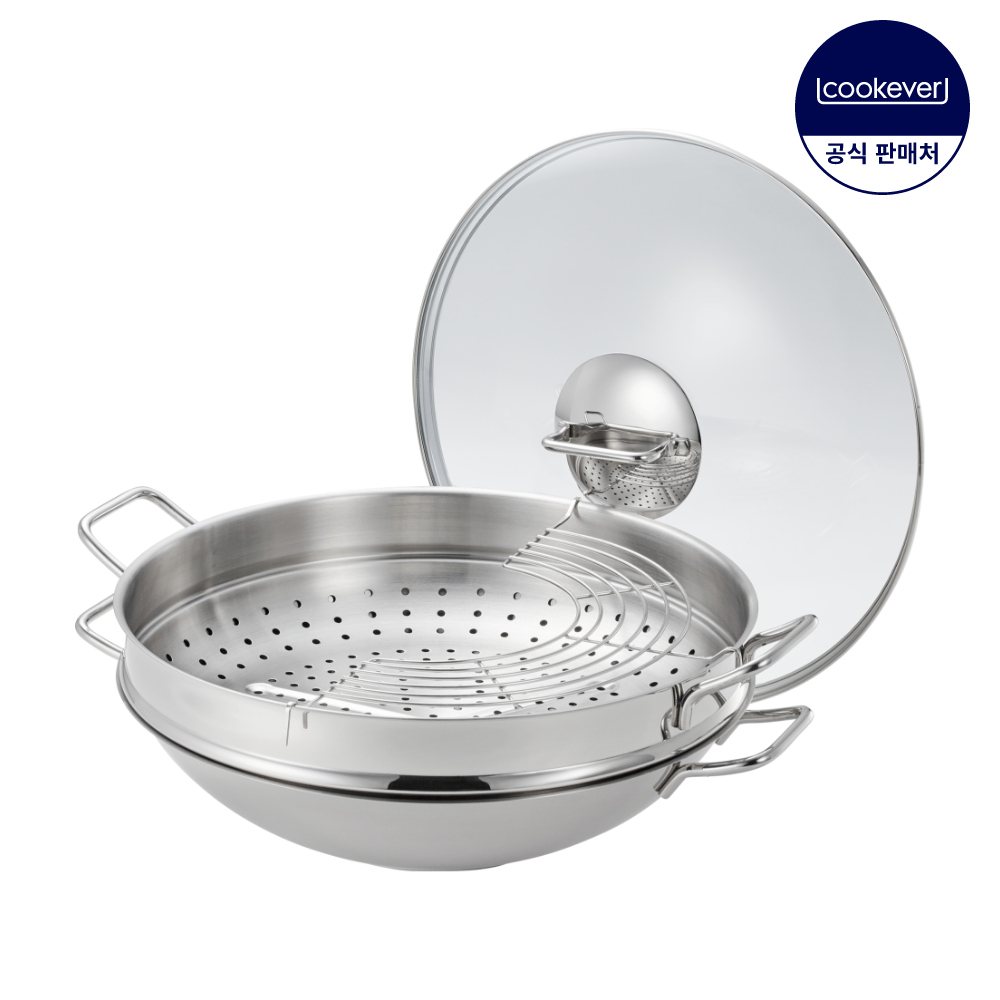 쿡에버 Cook304 인덕션 스텐 파티웍 36cm 세트 (찜기 포함) - 상품 이미지