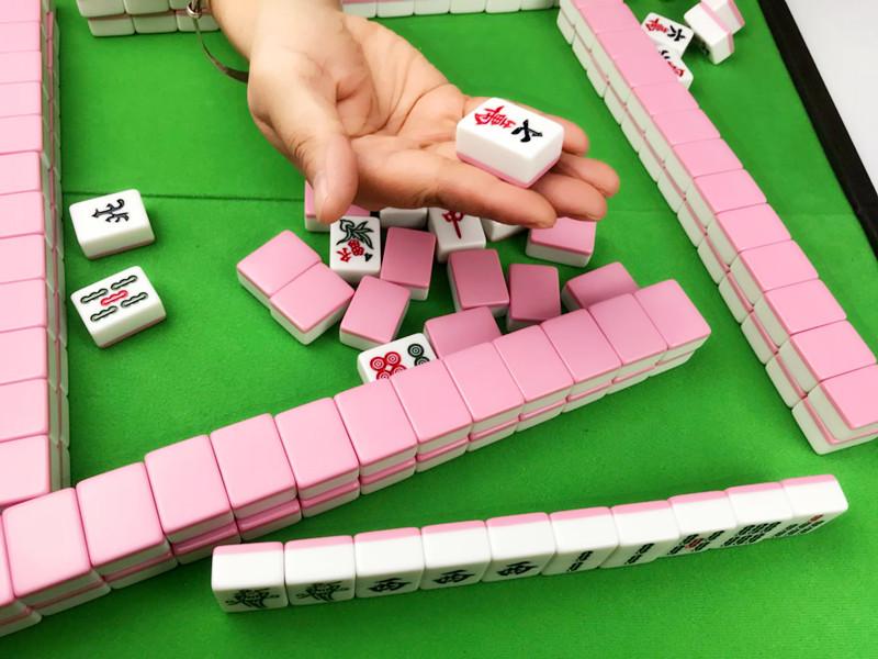마작 테이블 가방 휴대용 접이식 미니 고급 진갈색 목재 케이스 녹색 펠트 마작 패 풀세트 20 제이드화이트 - 상세 이미지 5