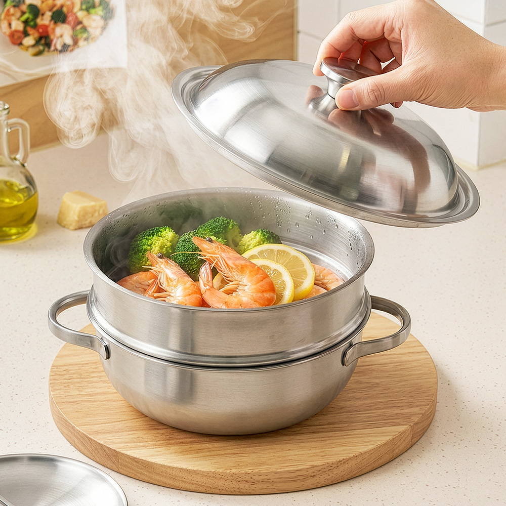 로긴 크리니티 무연마 스텐 냄비 통5중 찜기 20cm 파티웍 인덕션 찜솥 - 상품 이미지