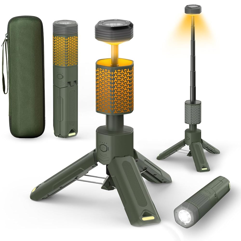 텔레스코픽 캠핑 라이트-10500mAh 충전식 작업용 랜턴, 수납 가방, 디밍 가능한 마그네틱 텐트 램프, 실외 비상 방수 조명, 가정 정전, 하이킹, 자동차 수리-그린 Gray - 상품 이미지