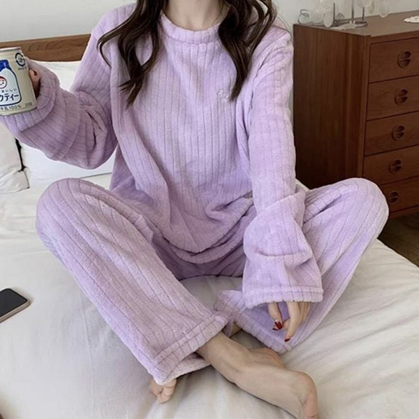 따뜻한 여성 수면 잠옷 골지 극세사 잠옷 상하의 겨울 - 상품 이미지
