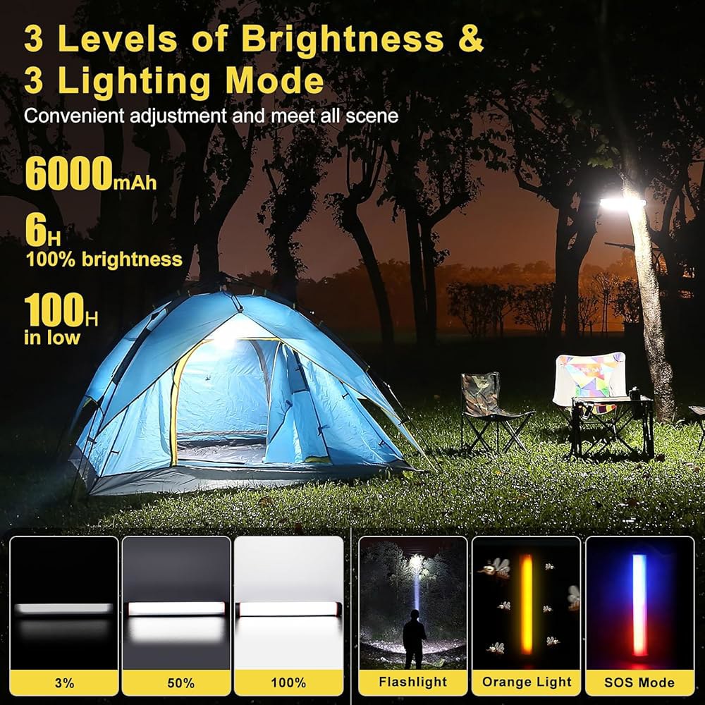 드 LED 캠핑 랜턴 충전식, 6000mAh 파워 뱅크, 6가지 모드의 마그네틱 조명, 휴대용 손전등, 중단 하이킹 비상 허리케인을 위한 IP65 방수 텐트 조명 - 상세 이미지 2