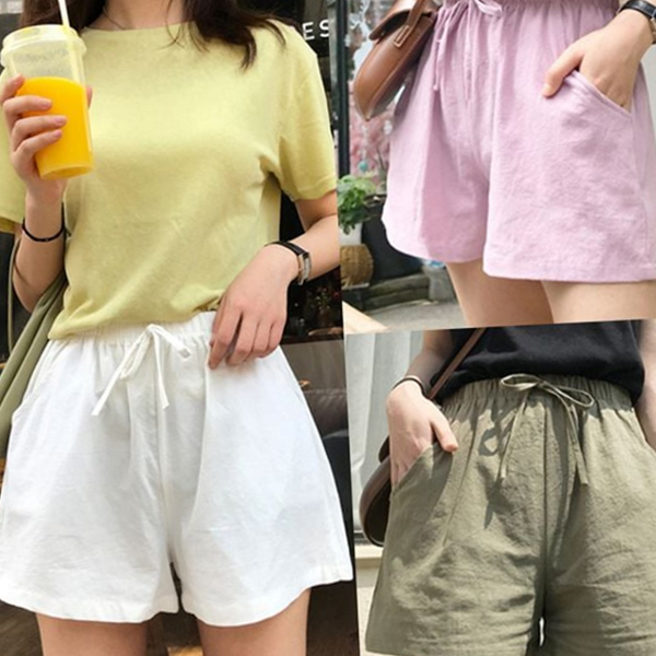 데일리 여성 린넨 반바지 시원한 여성 밴딩 반바지 와이드 여름 - 상품 이미지