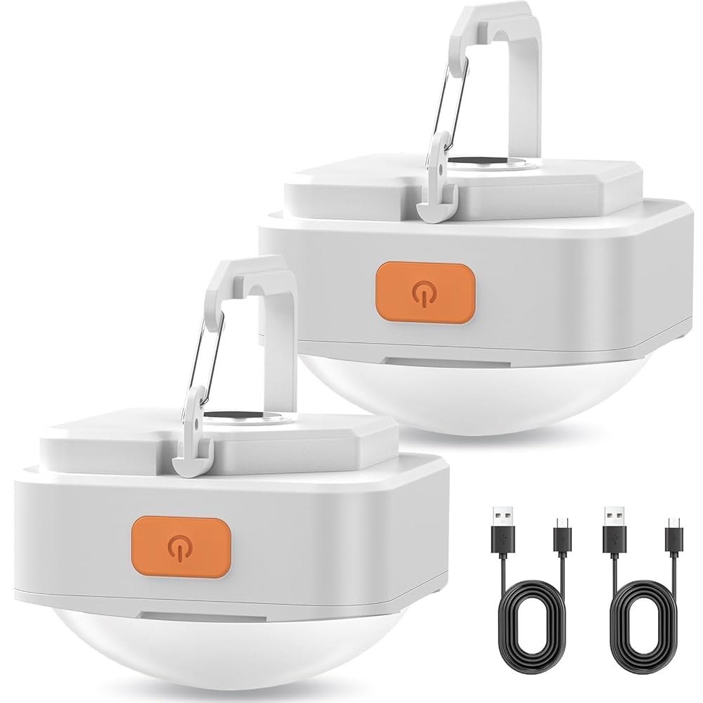 충전식 캠핑 조명 FLY2SKY 2Pcs 화이트 텐트 미니 손전등 휴대용 LED 랜턴 생존 장비 액세서리 하이킹 배낭 낚시 허리케인 비상 정전용 2 Pcs White - 상품 이미지