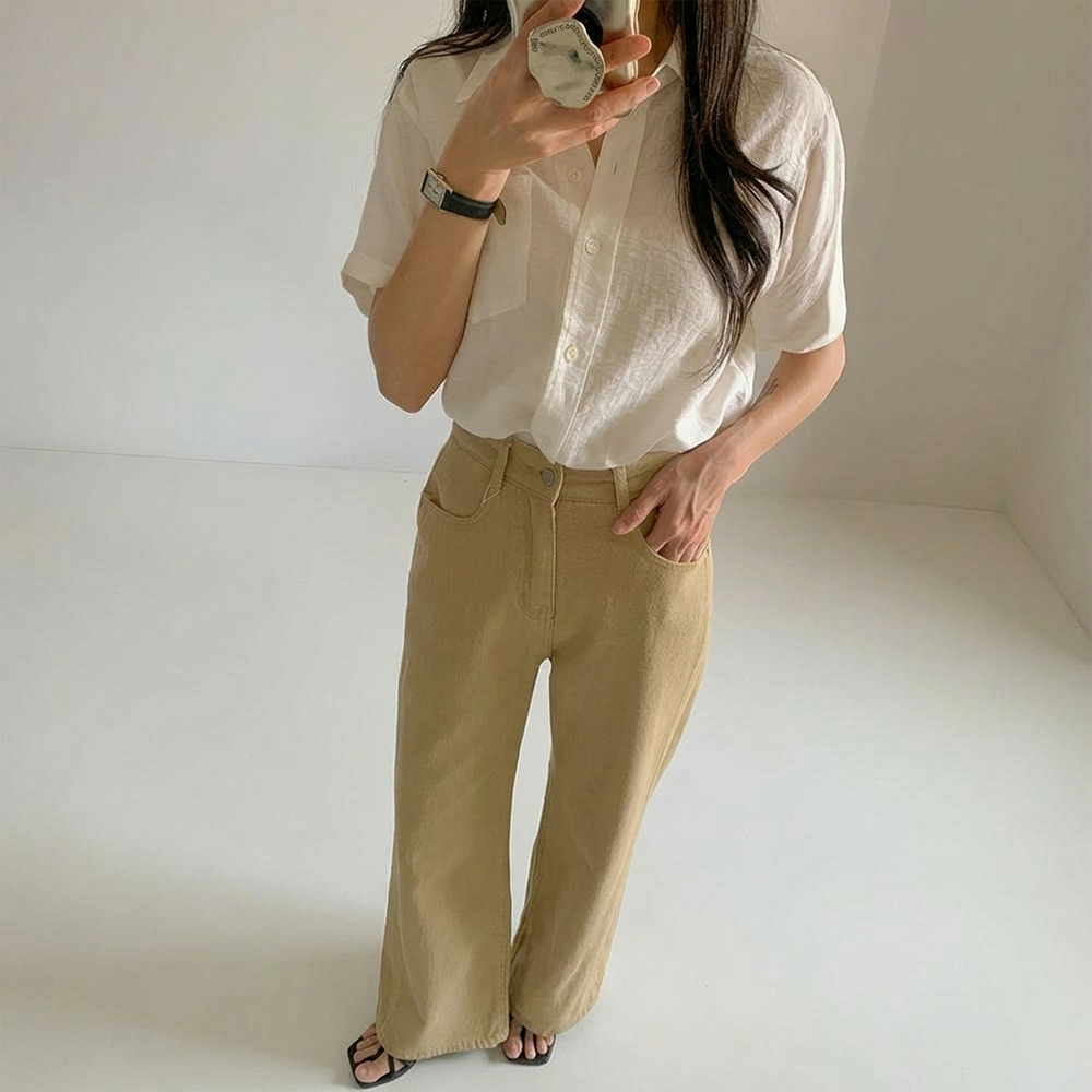 화이트데님 세미와이드데님 크림진 이미지 2