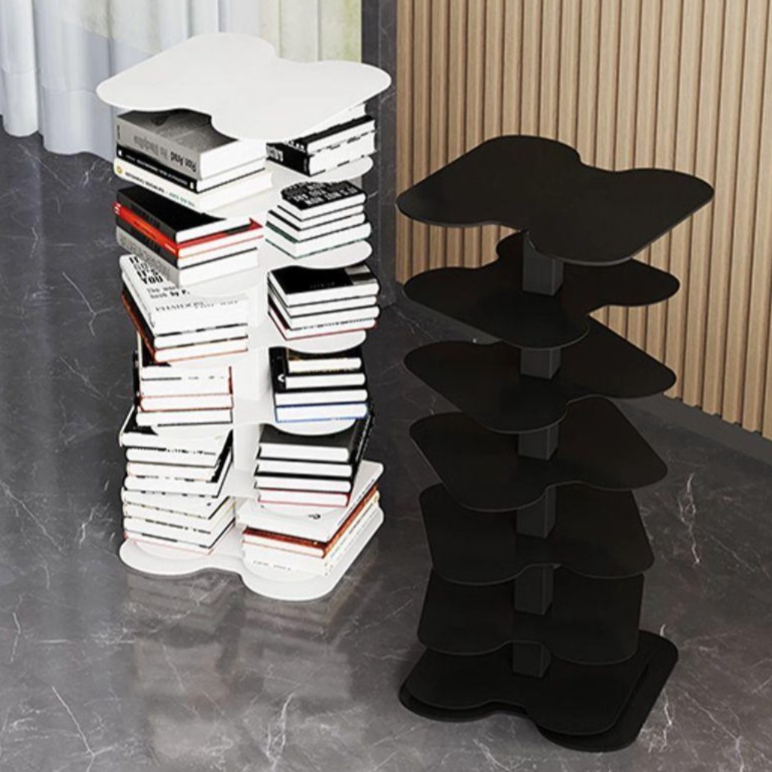 회오리책장 회전형 원형 책꽂이 인테리어 북타워 서재 블랙 책장 12칸 36x36x158 - 상품 이미지
