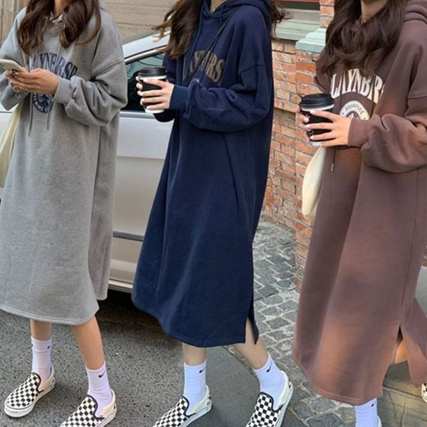 루즈핏 여성 기모 원피스 빅사이즈 여성 후드 원피스 데일리 - 상품 이미지