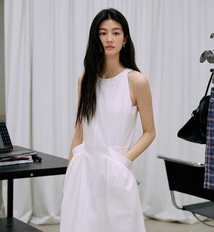 Jicouture 홀터넥 여성원피스 화이트 롱 봄 여름원피스 - 상품 이미지
