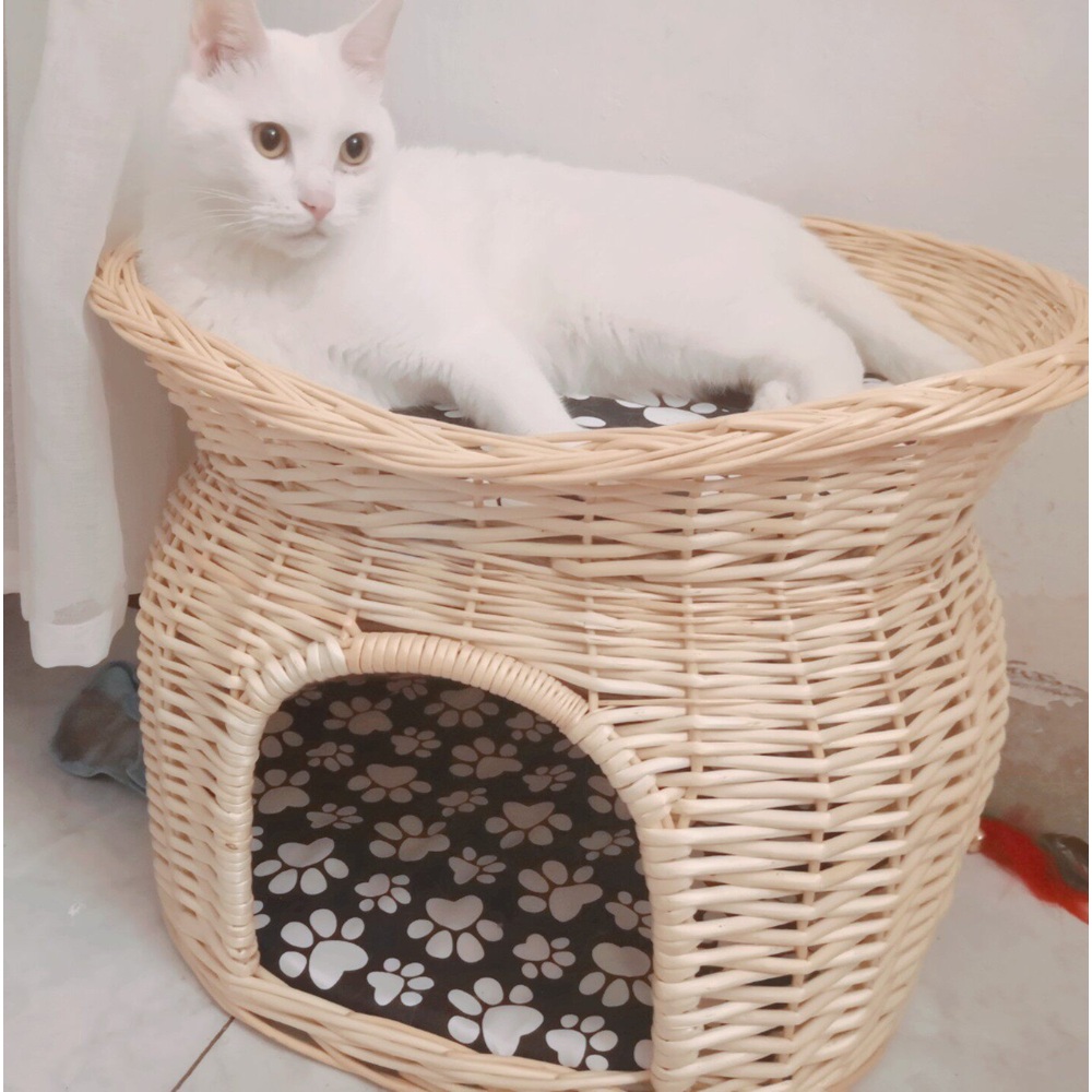 2층 고양이 라탄 숨숨집 수공예 천연 라탄 소재 통기성 좋은 튼튼한 베어 네스트 L 대형 - 상세 이미지 3