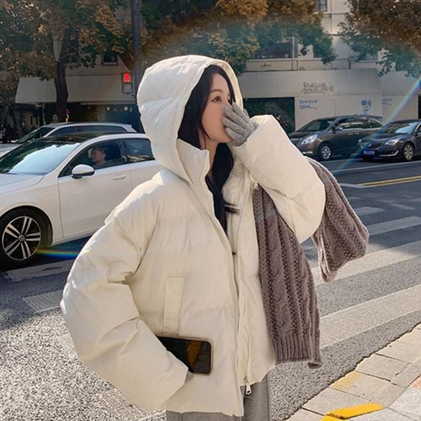 데일리 여성 숏 패딩 루즈핏 여성 후드 패딩 아우터 - 상품 이미지