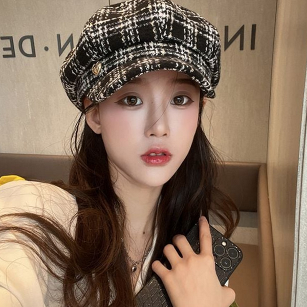 클래식 여자 체크 캡 데일리 여성 캡 모자 - 상품 이미지