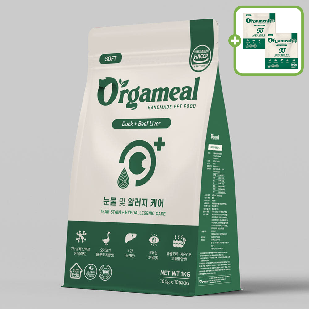 올가밀 강아지 소프트사료 가수분해 알러지케어 눈물사료 오리+소간, 1kg, 1개 - 상품 이미지