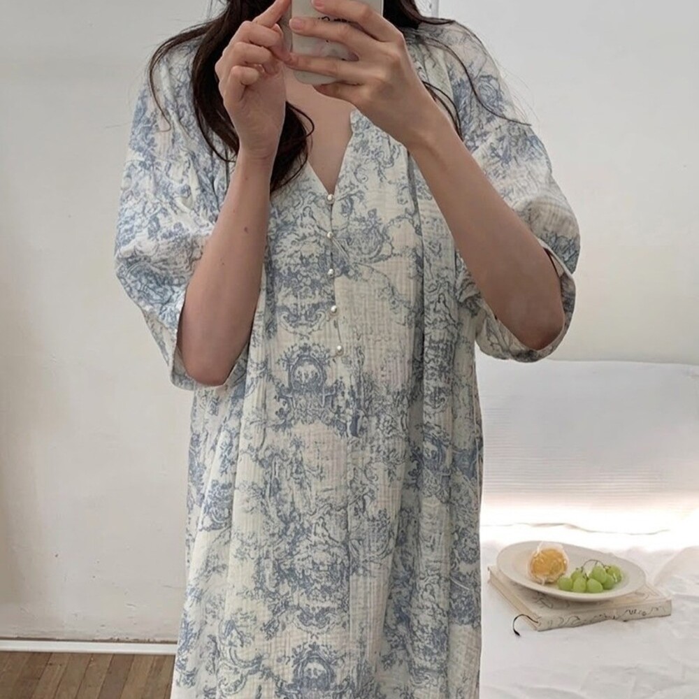 수유잠옷 임산부 원피스잠옷 빅사이즈 여성 여름 요루면 홈웨어 상품 이미지