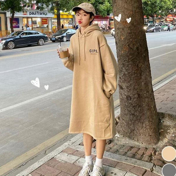 빅사이즈 여성 후드 원피스 루즈핏 여성 롱 원피스 기모 - 상품 이미지