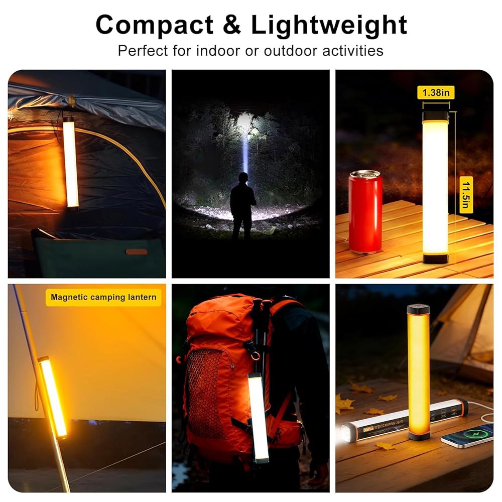 드 LED 캠핑 랜턴 충전식, 6000mAh 파워 뱅크, 6가지 모드의 마그네틱 조명, 휴대용 손전등, 중단 하이킹 비상 허리케인을 위한 IP65 방수 텐트 조명 - 상세 이미지 3
